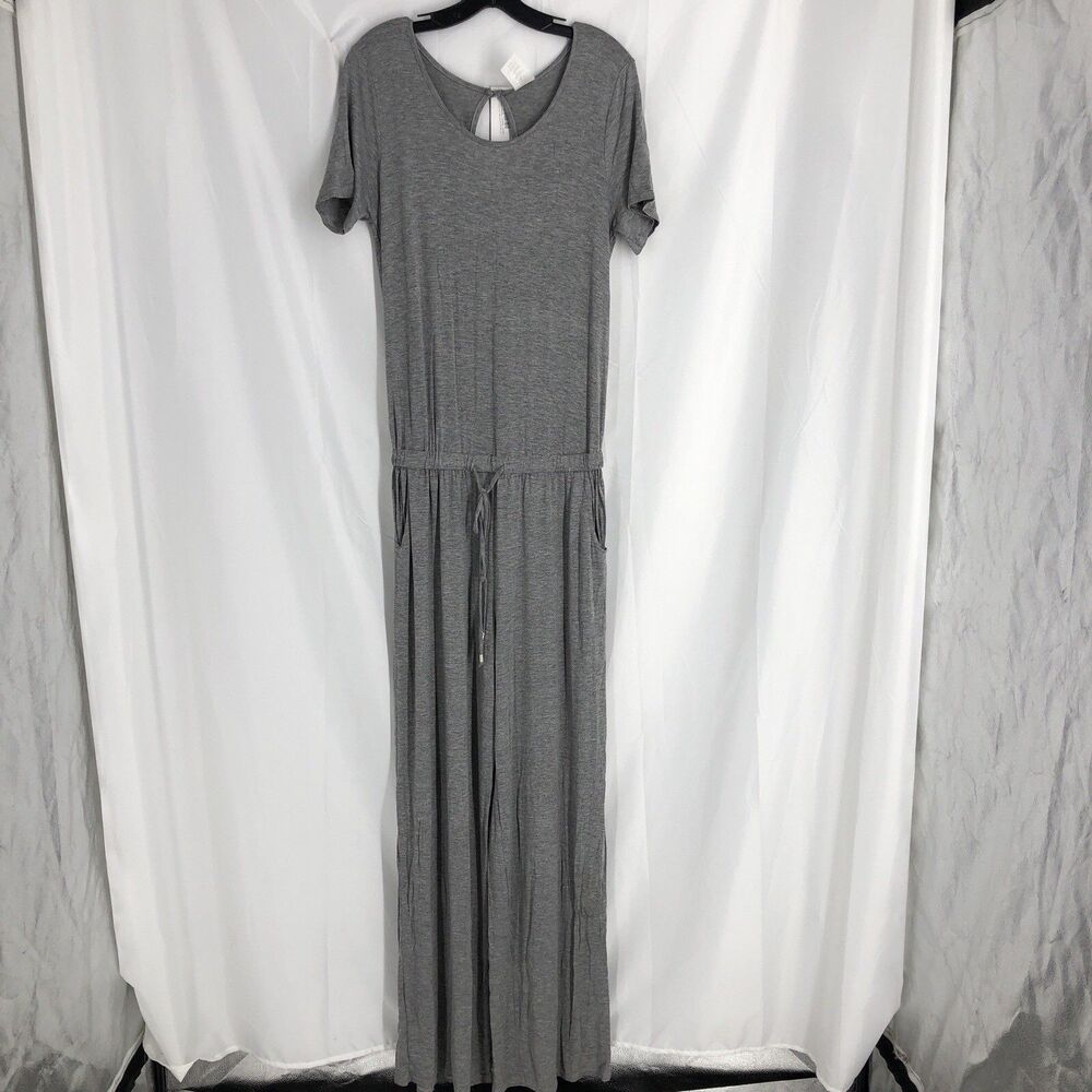 TwentyTen Women Short Sleeved Drawstring Waist Long Jumpsuit Size Medium Gray